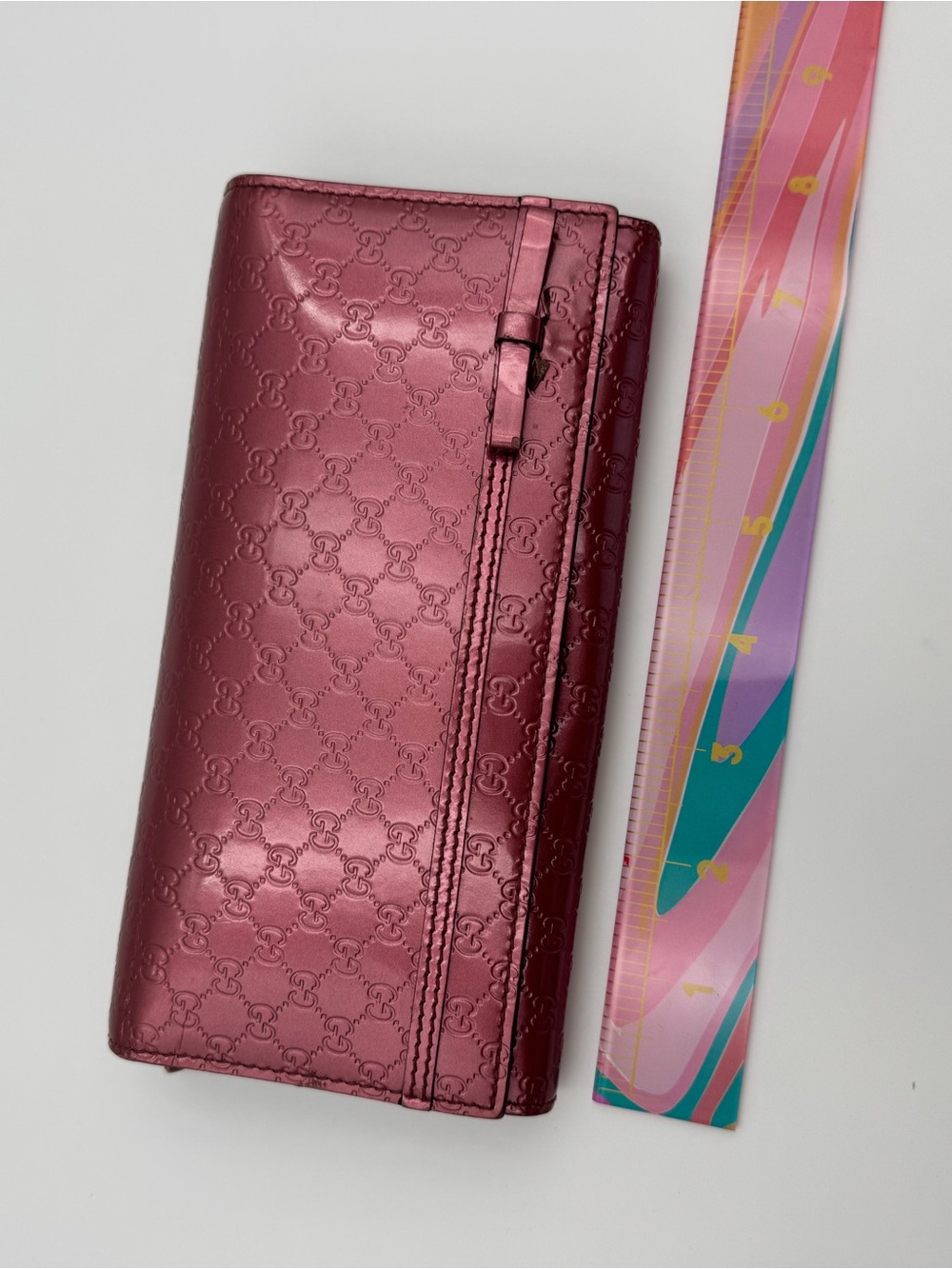 Authentic Gucci Pink Microguccissima Patent Leather Continental Bow Wallet - Picture 4 of 16